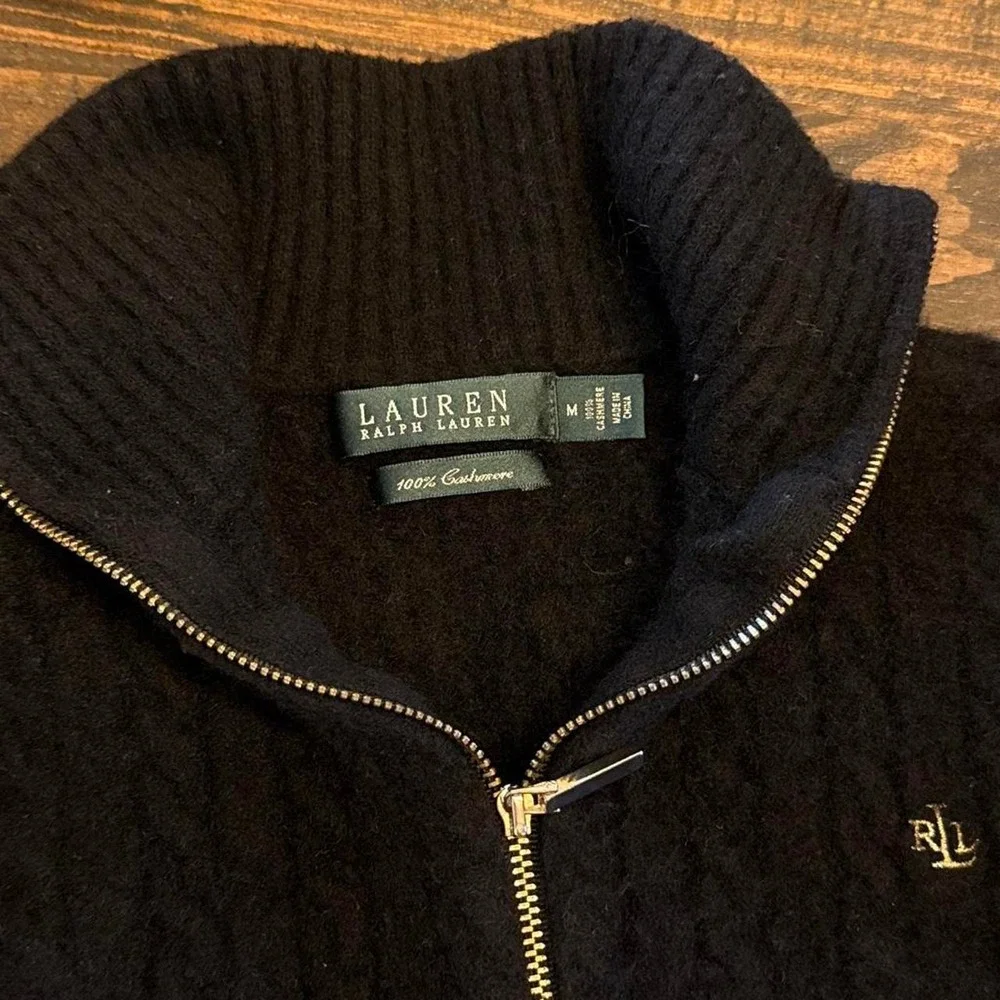 Ralph Lauren Black Zip up Cashmere Sweater with Gold Zipper Women's Size Medium